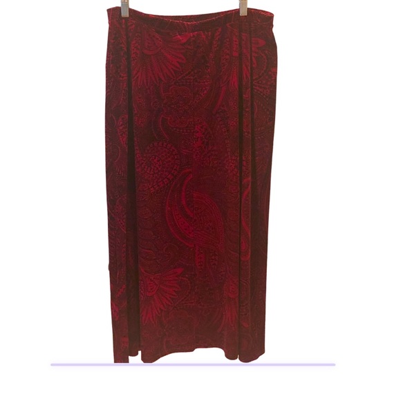 Vintage Kathie Lee Red Black Velvet Velour Maxi Skirt Cowl Neck Top L Holiday - Picture 5 of 11